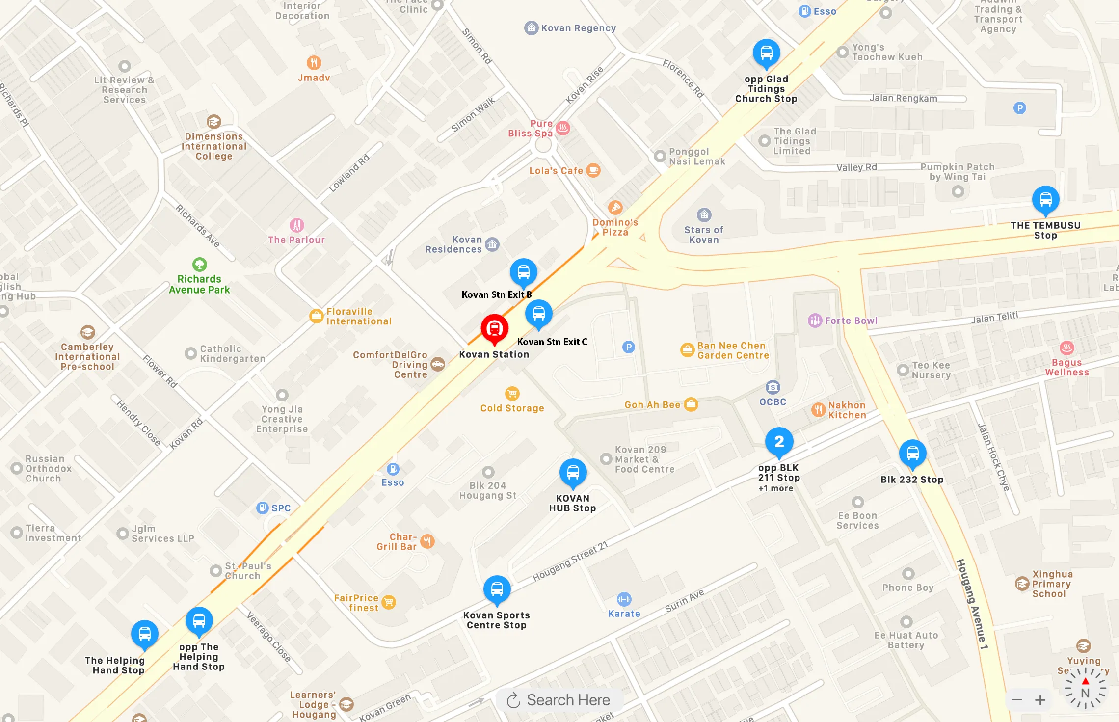 Nearby SG Bus Tracker Android application showing nearest bus stops on a map